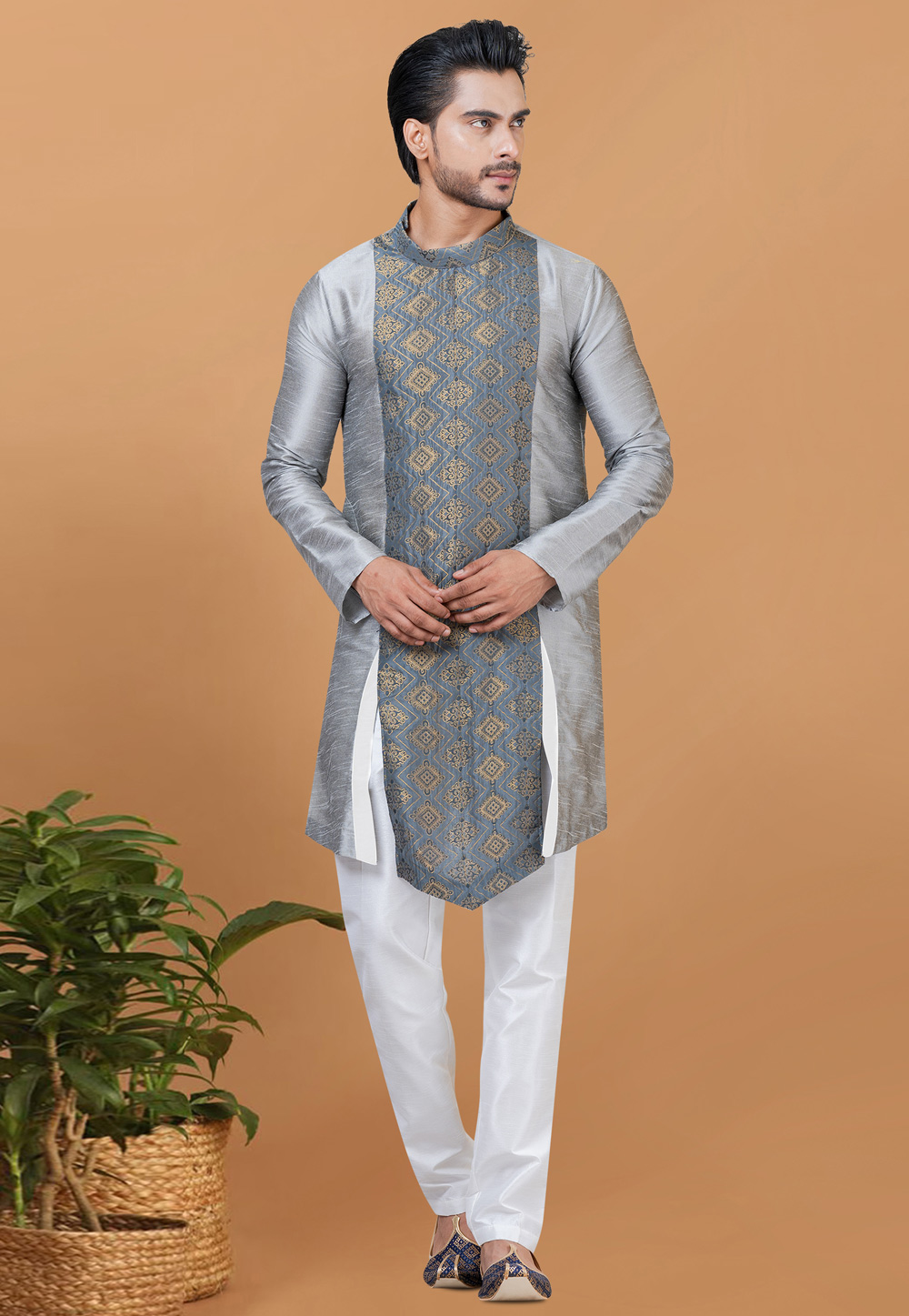 Grey Banarasi Kurta Pajama 272881