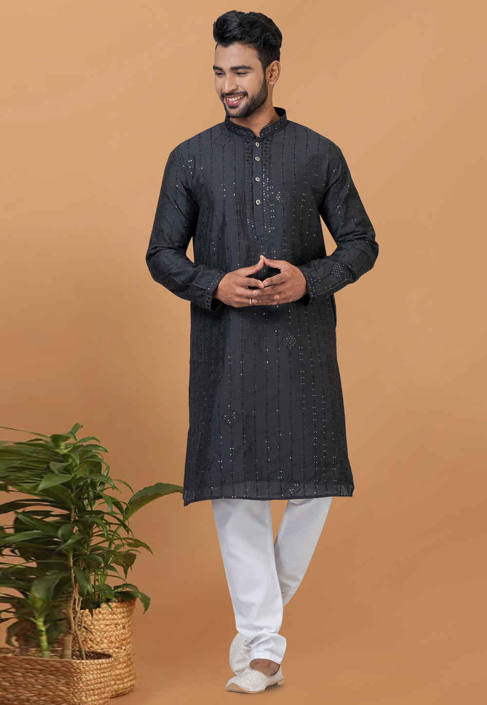 Black Viscose Kurta Pajama 276132