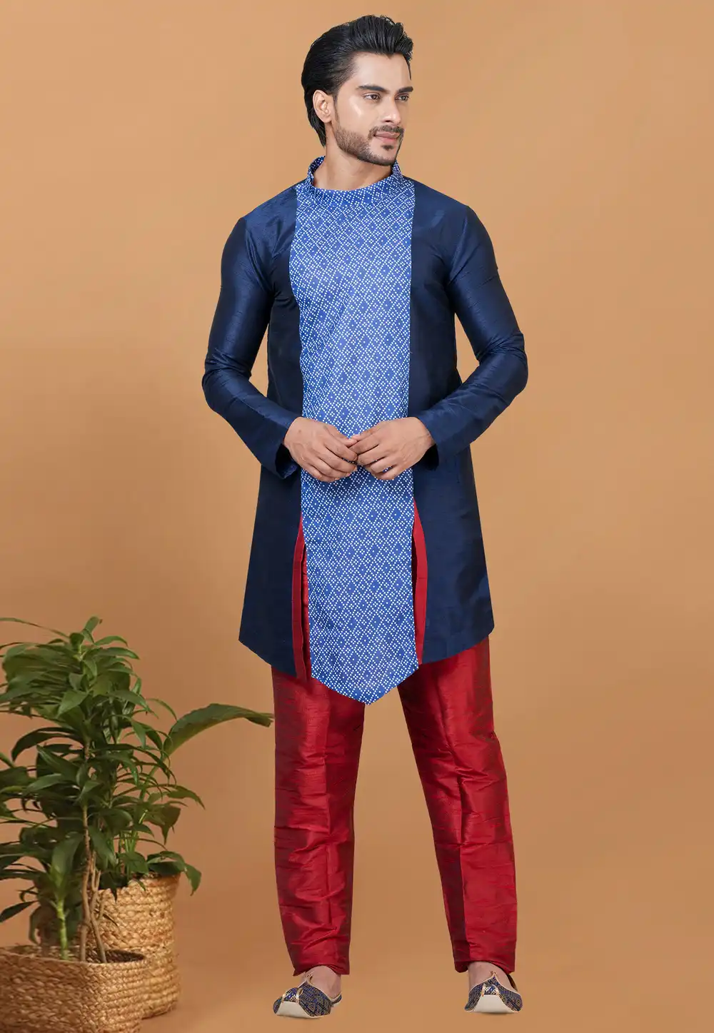Navy Blue Banarasi Kurta Pajama 272883