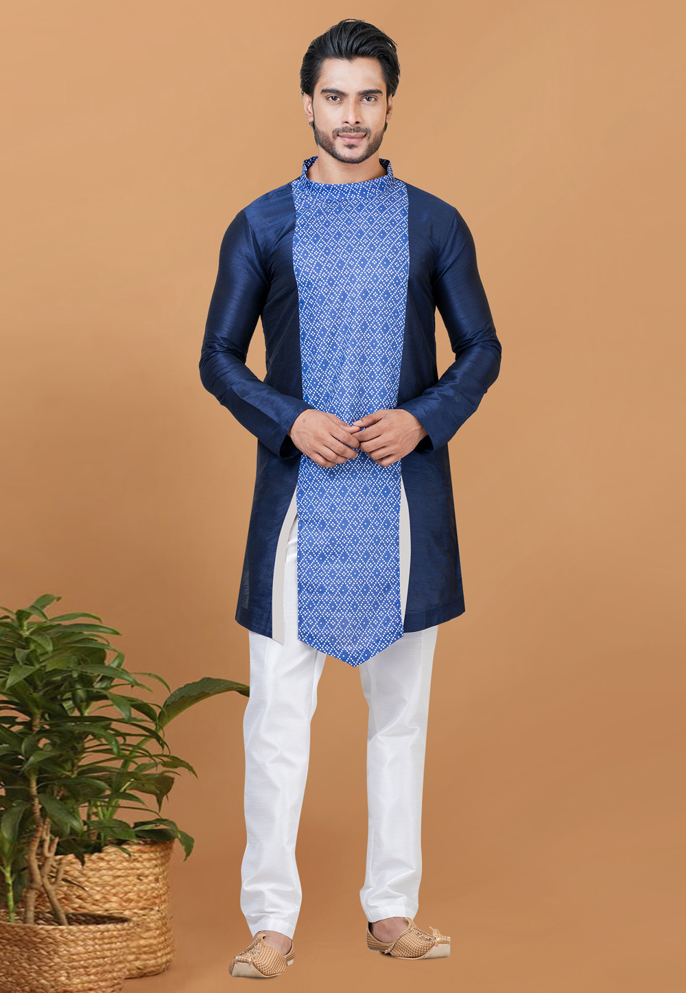 Navy Blue Banarasi Kurta Pajama 272886