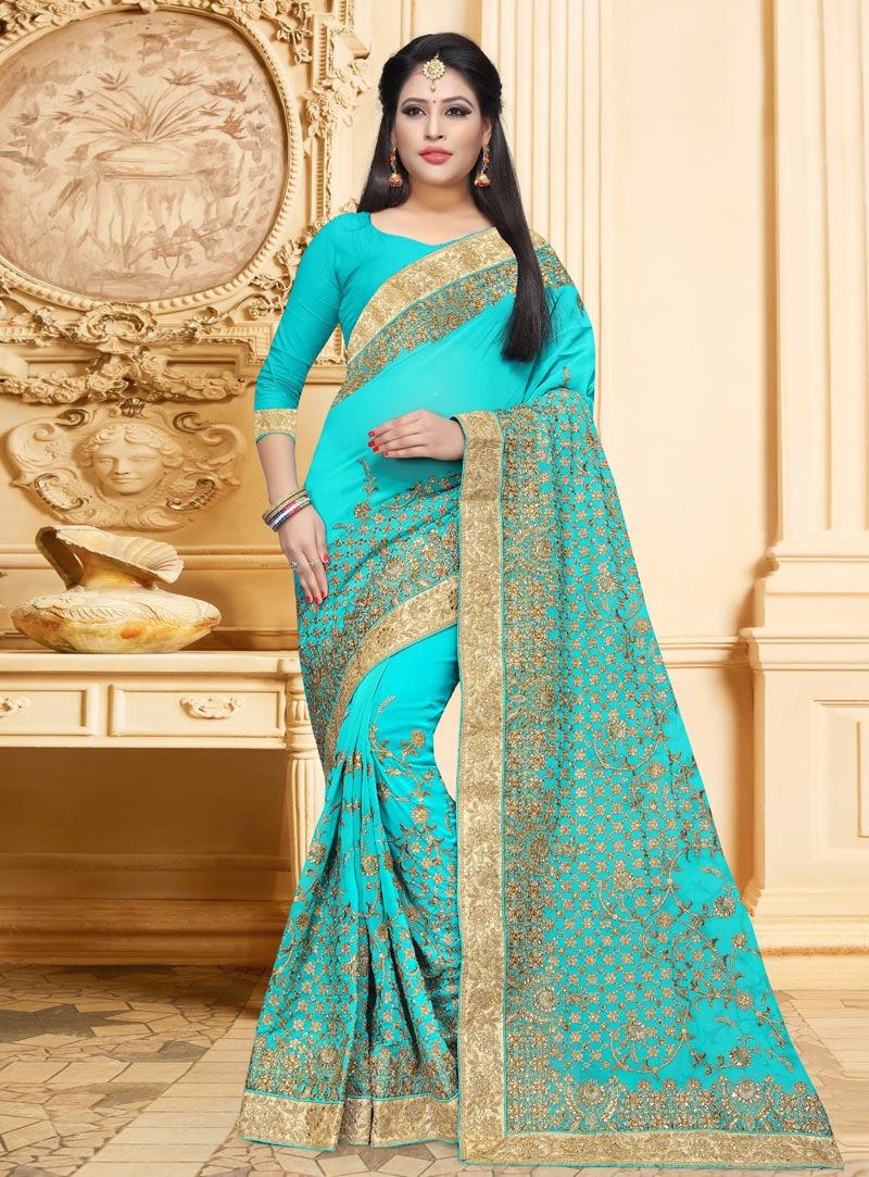 Aqua Georgette Festival Wear Saree 149247