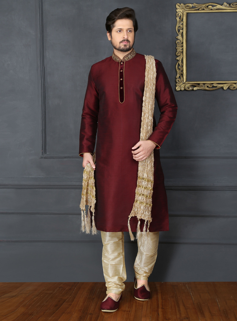 Brown Art Silk Readymade Kurta Pajama 128922