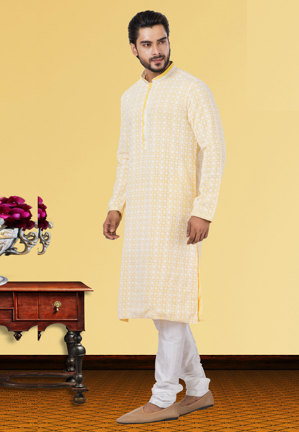 Cream Georgette Kurta Pajama 249770