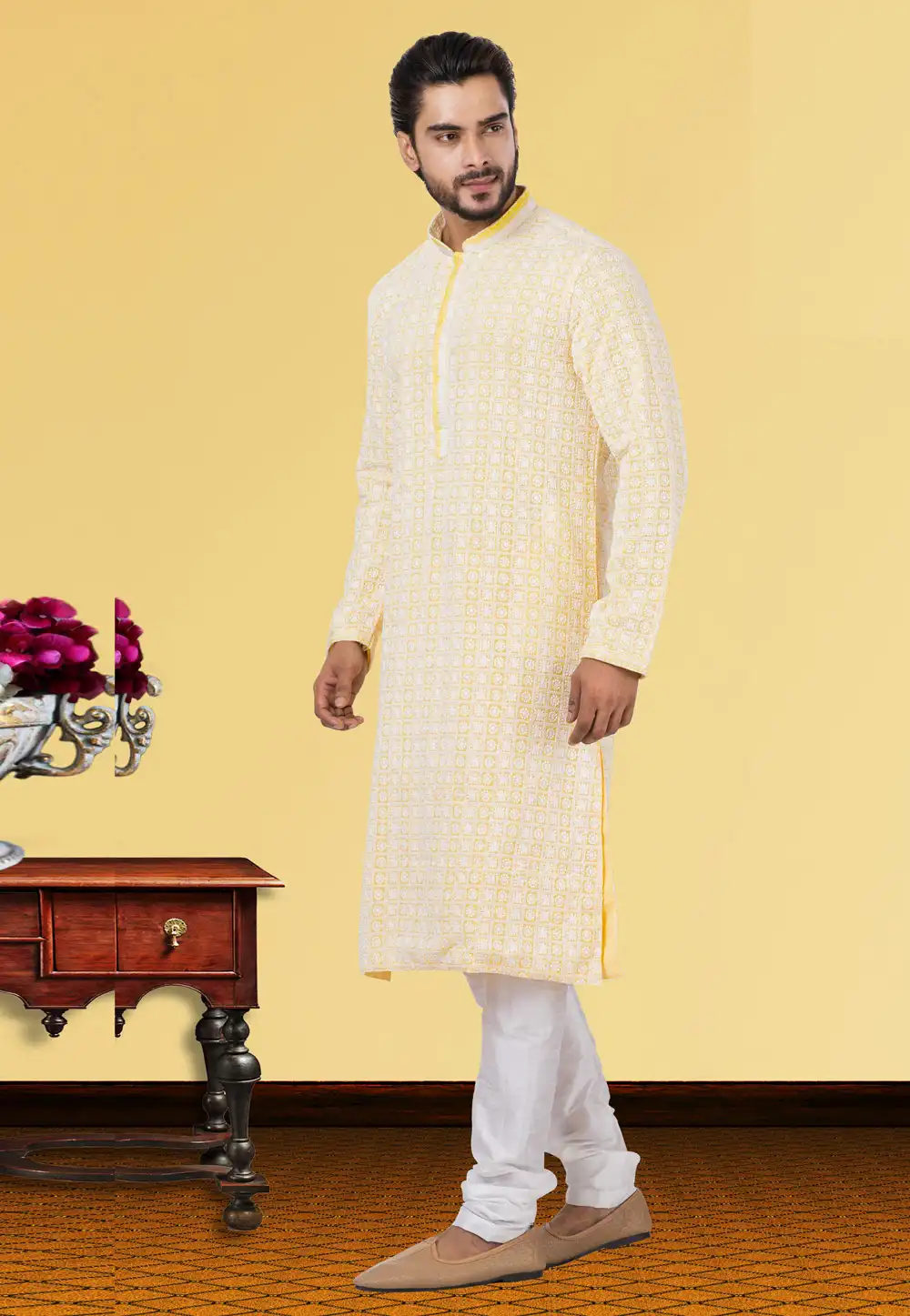 Cream Georgette Kurta Pajama 249770