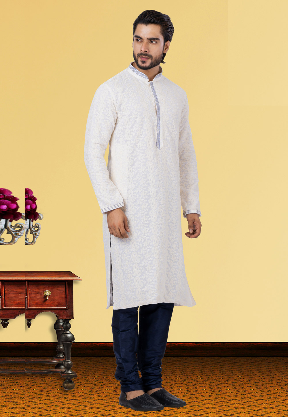 Off White Georgette Kurta Pajama 249772