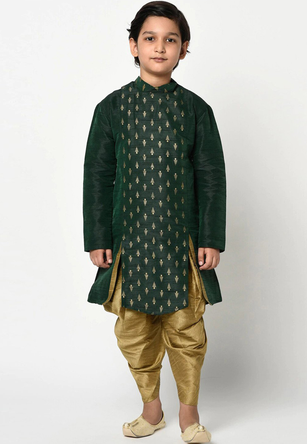 Green Dupion Silk Kids Dhoti Kurta 232956