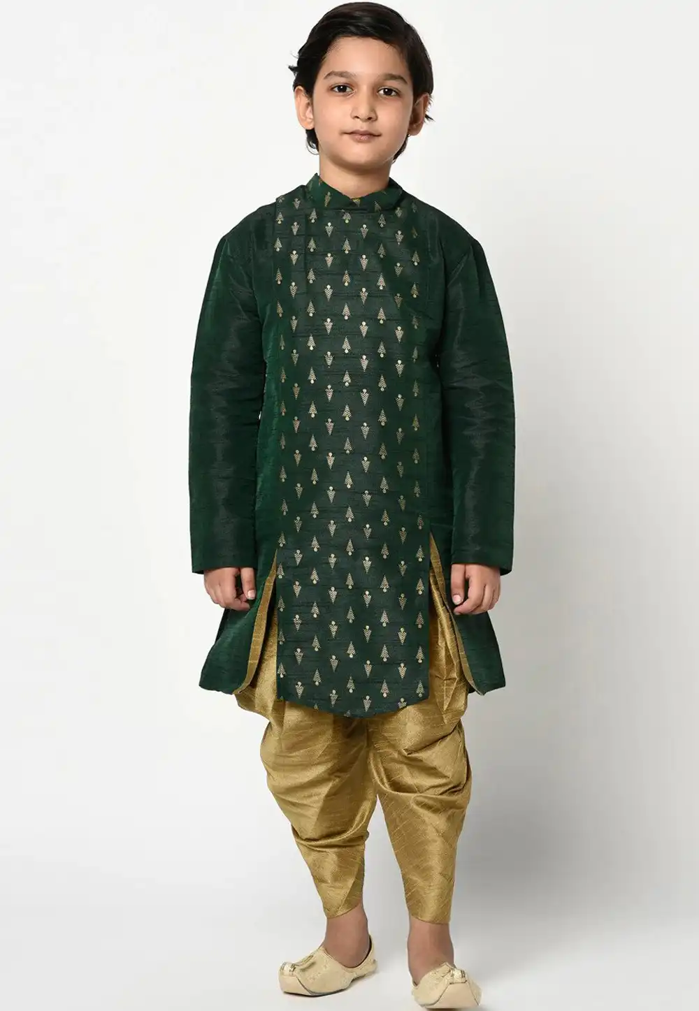 Green Dupion Silk Kids Dhoti Kurta 232956