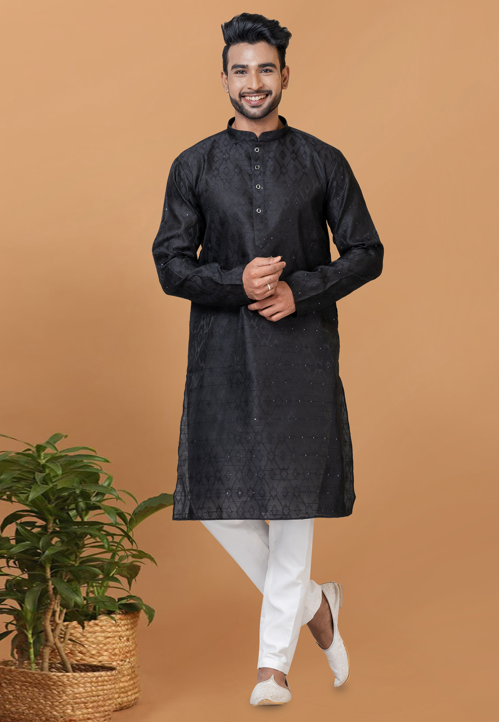 Black Silk Kurta Pajama 276133