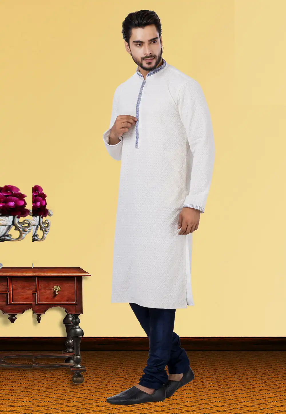 Off White Georgette Kurta Pajama 249773