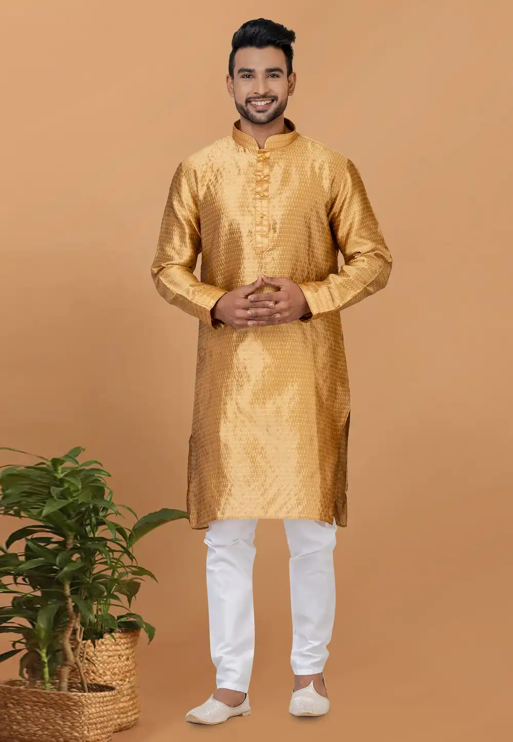 Golden Silk Kurta Pajama 276135