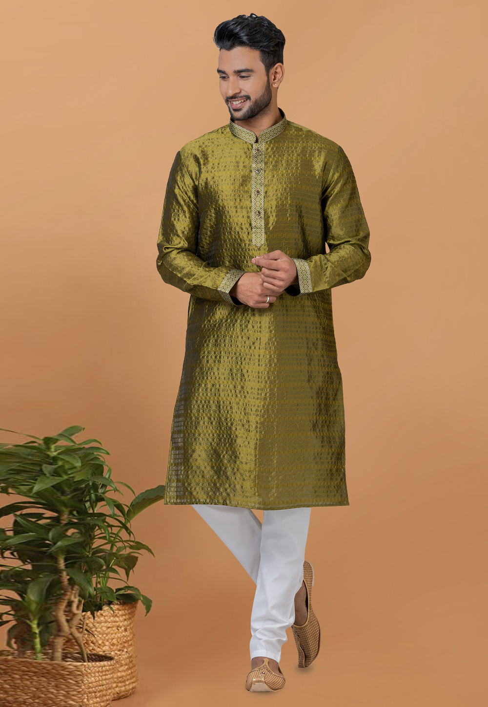 Mehndi Silk Kurta Pajama 276137