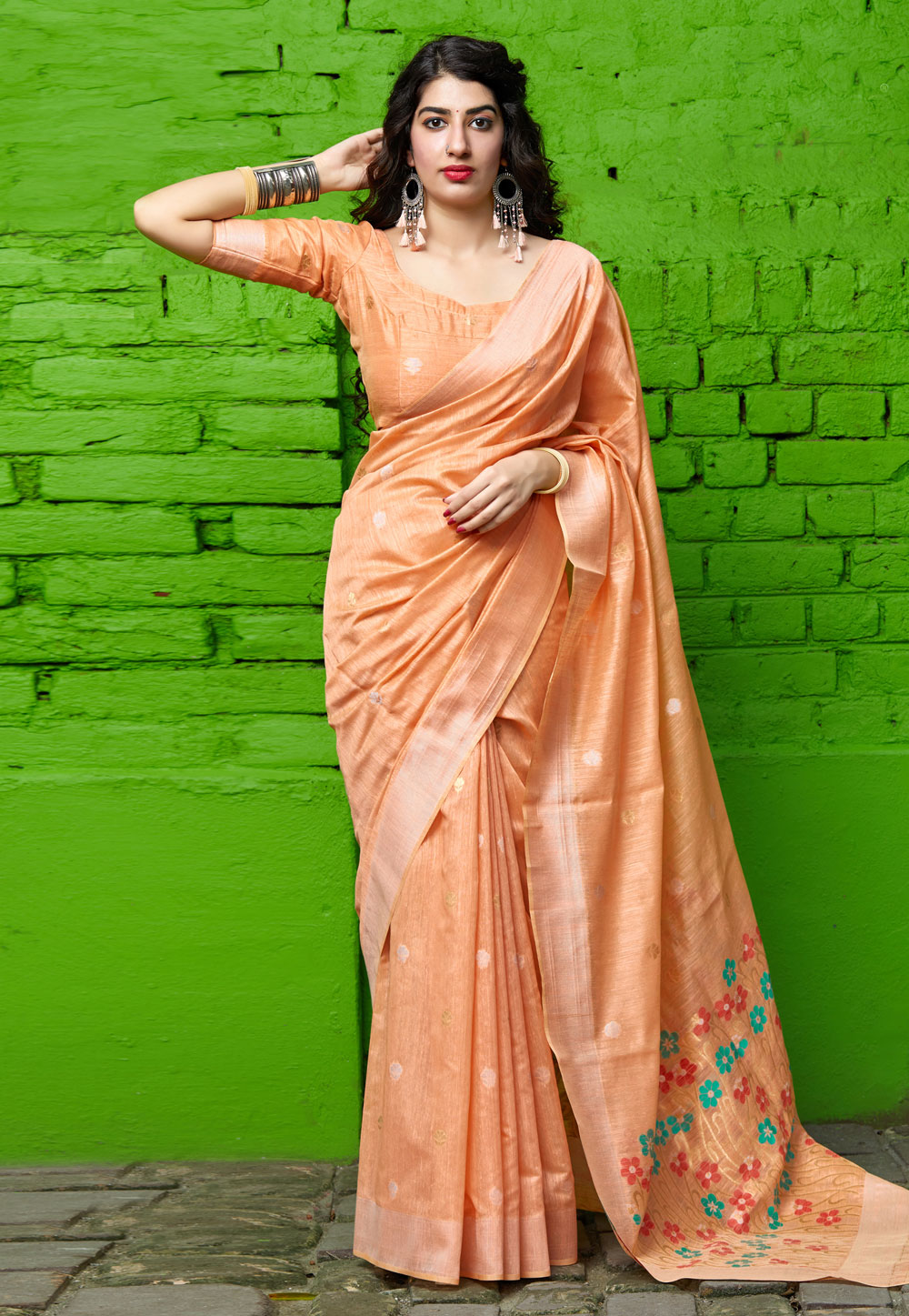 Peach Silk Festival Wear Saree 208235