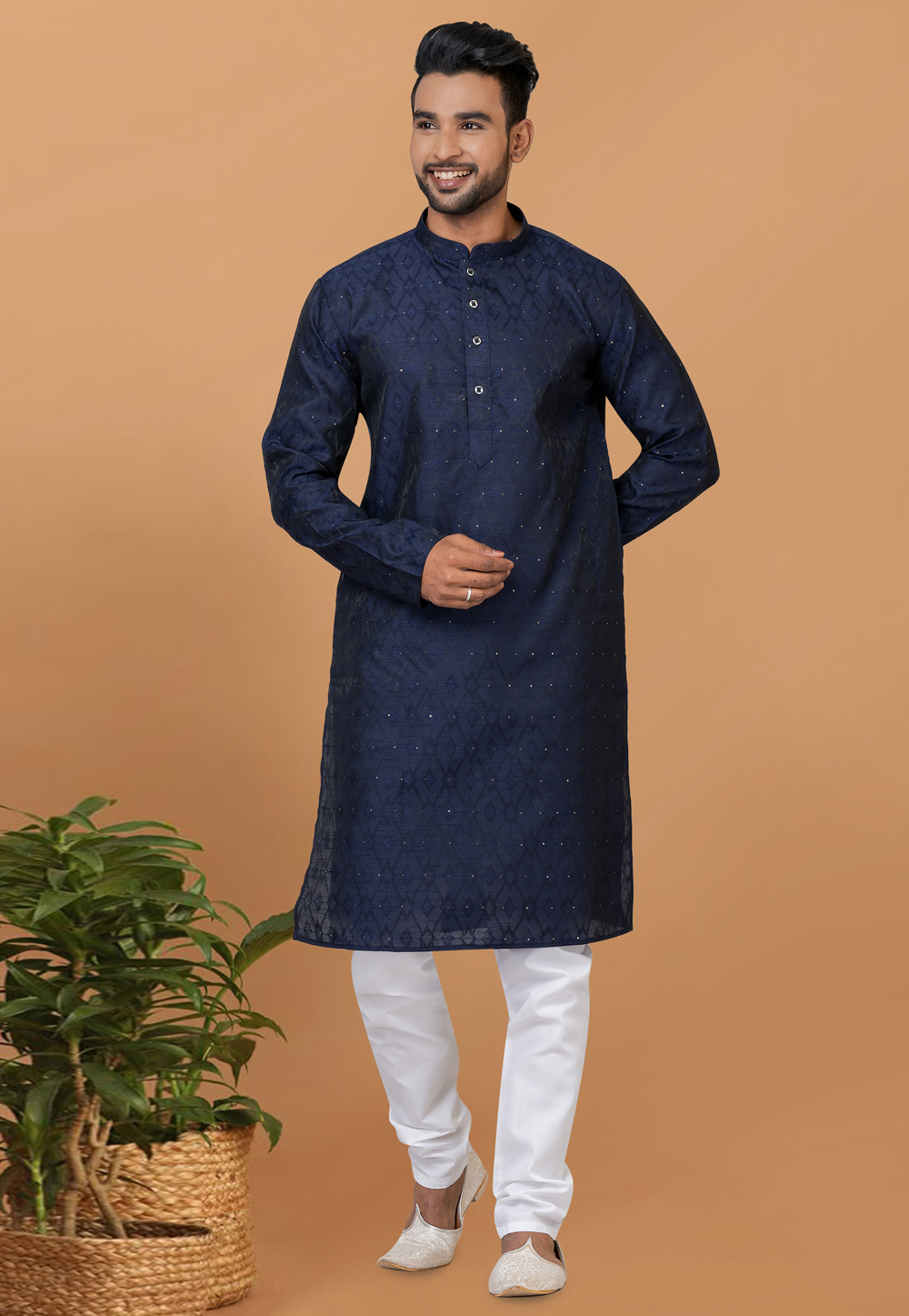 Navy Blue Silk Kurta Pajama 276138