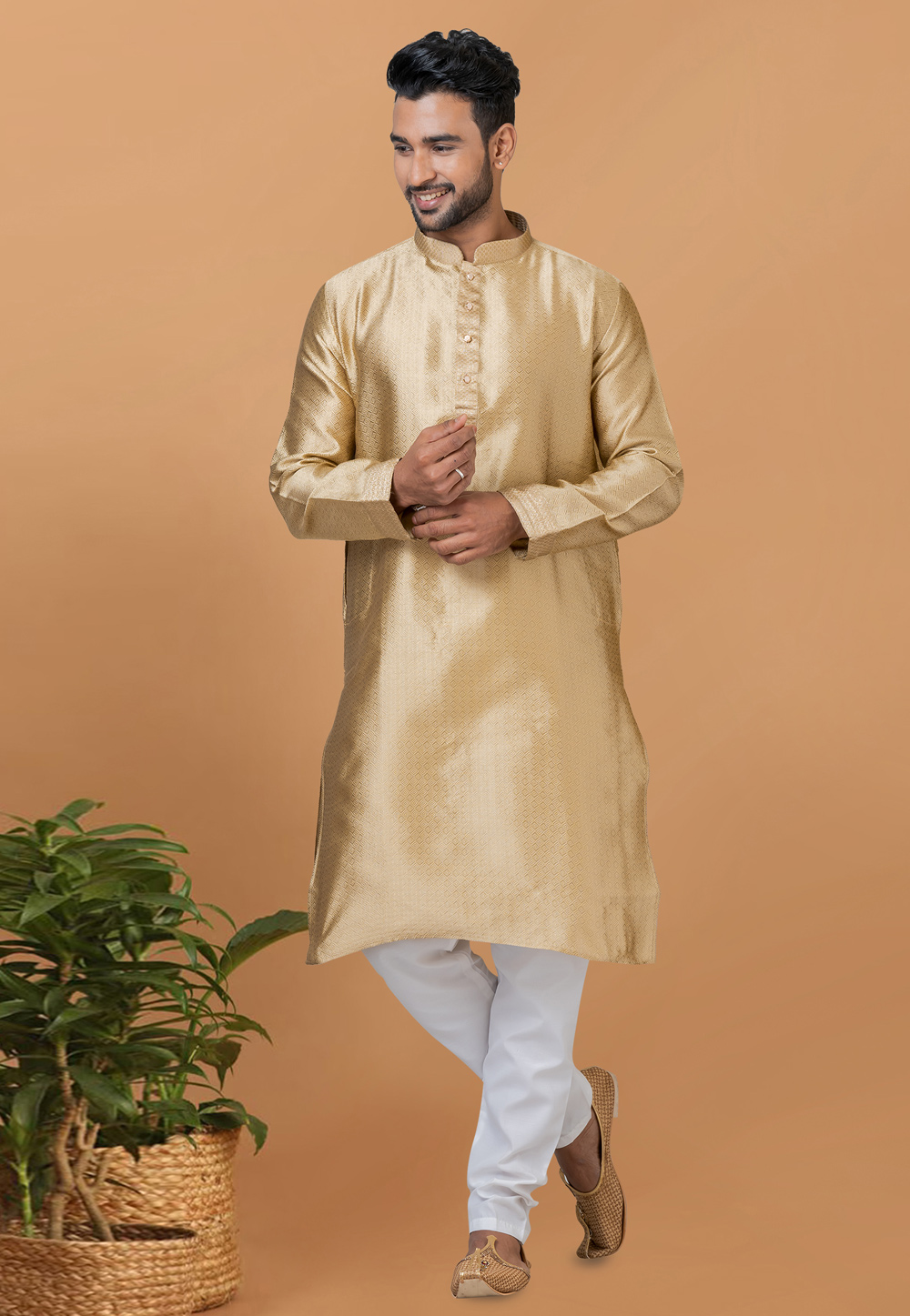 Beige Silk Kurta Pajama 276139