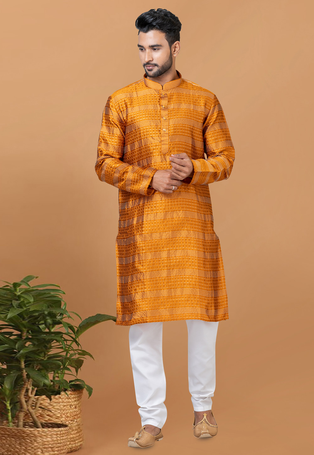 Mustard Silk Kurta Pajama 276140
