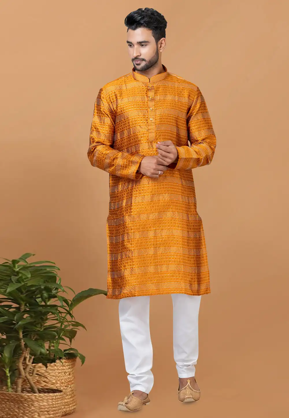 Mustard Silk Kurta Pajama 276140