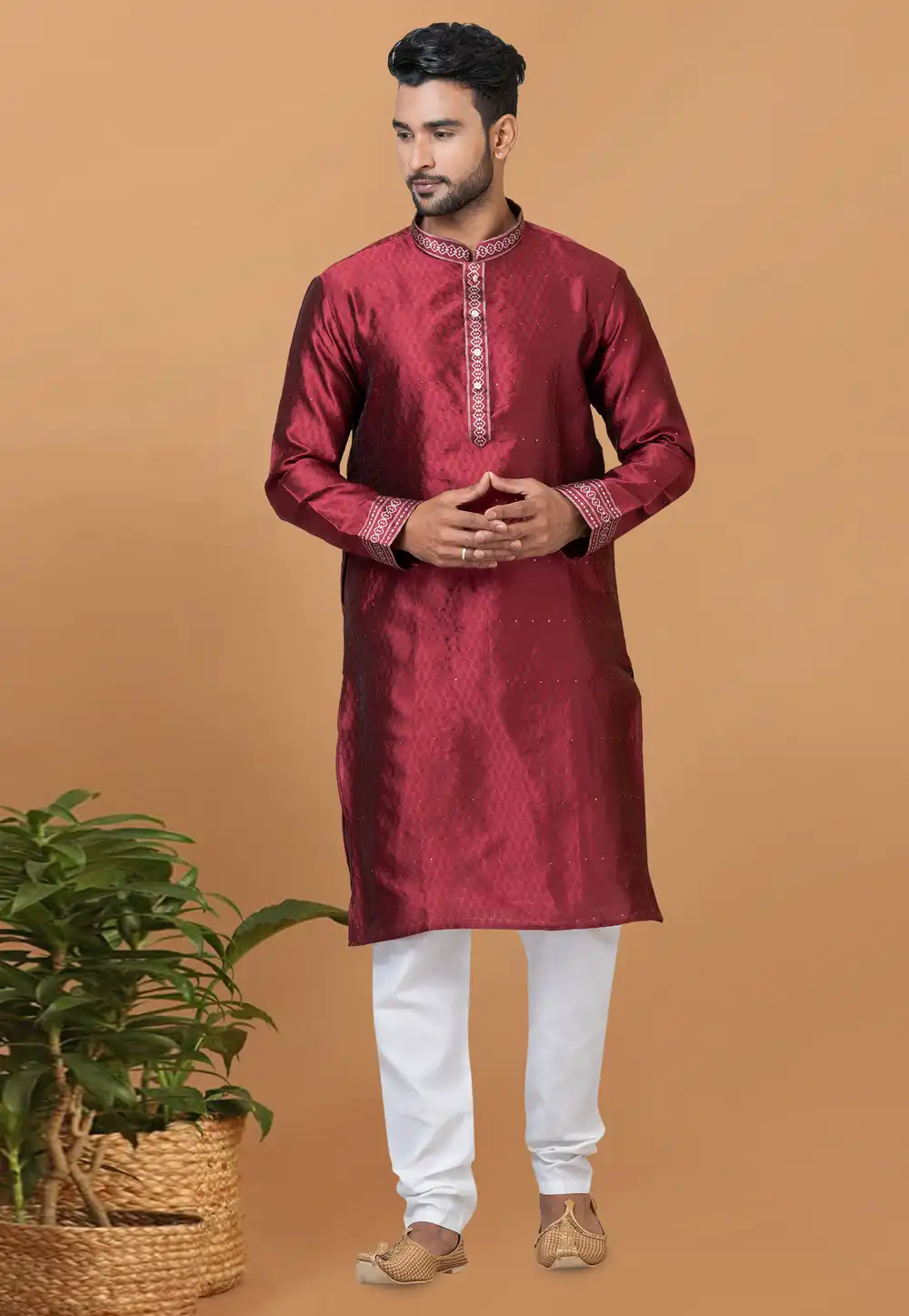 Maroon Silk Kurta Pajama 276142