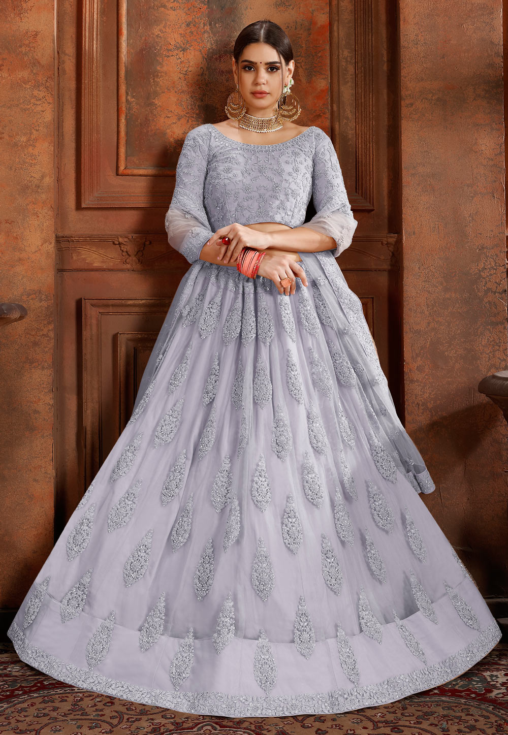 Light Blue Net Circular Lehenga Choli 193206