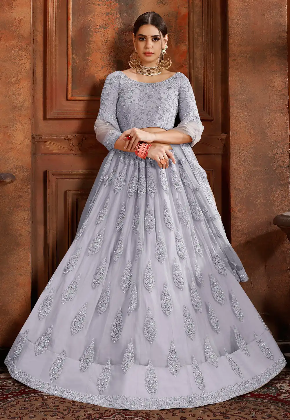 Light Blue Net Circular Lehenga Choli 193206