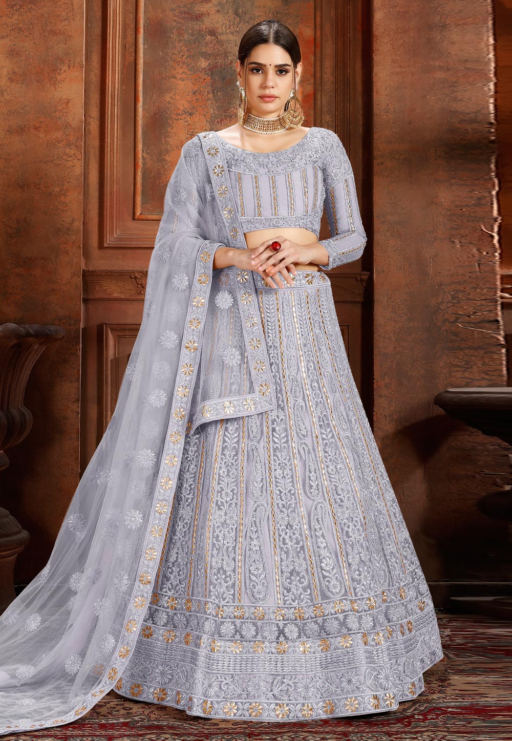 Light Blue Net Circular Lehenga Choli 193214