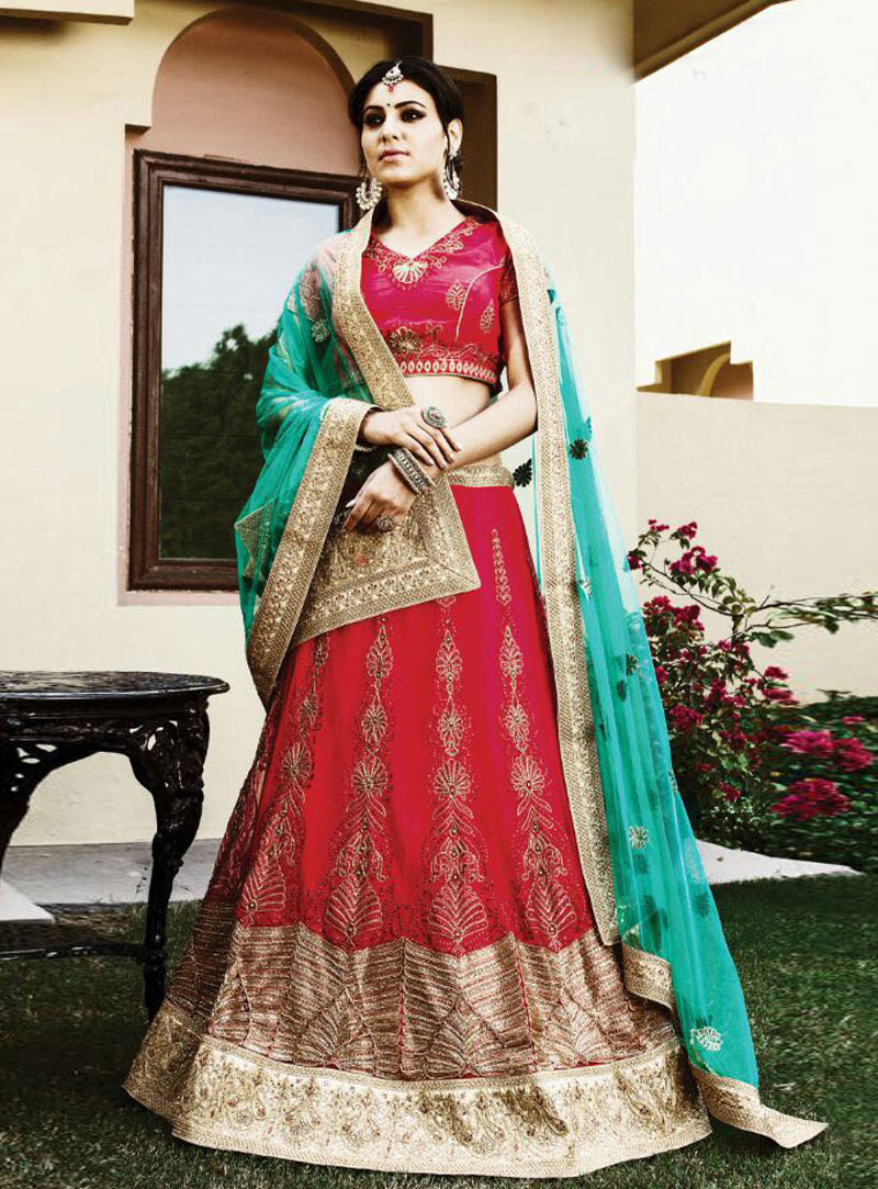 Red Net A Line Lehenga Choli 84448