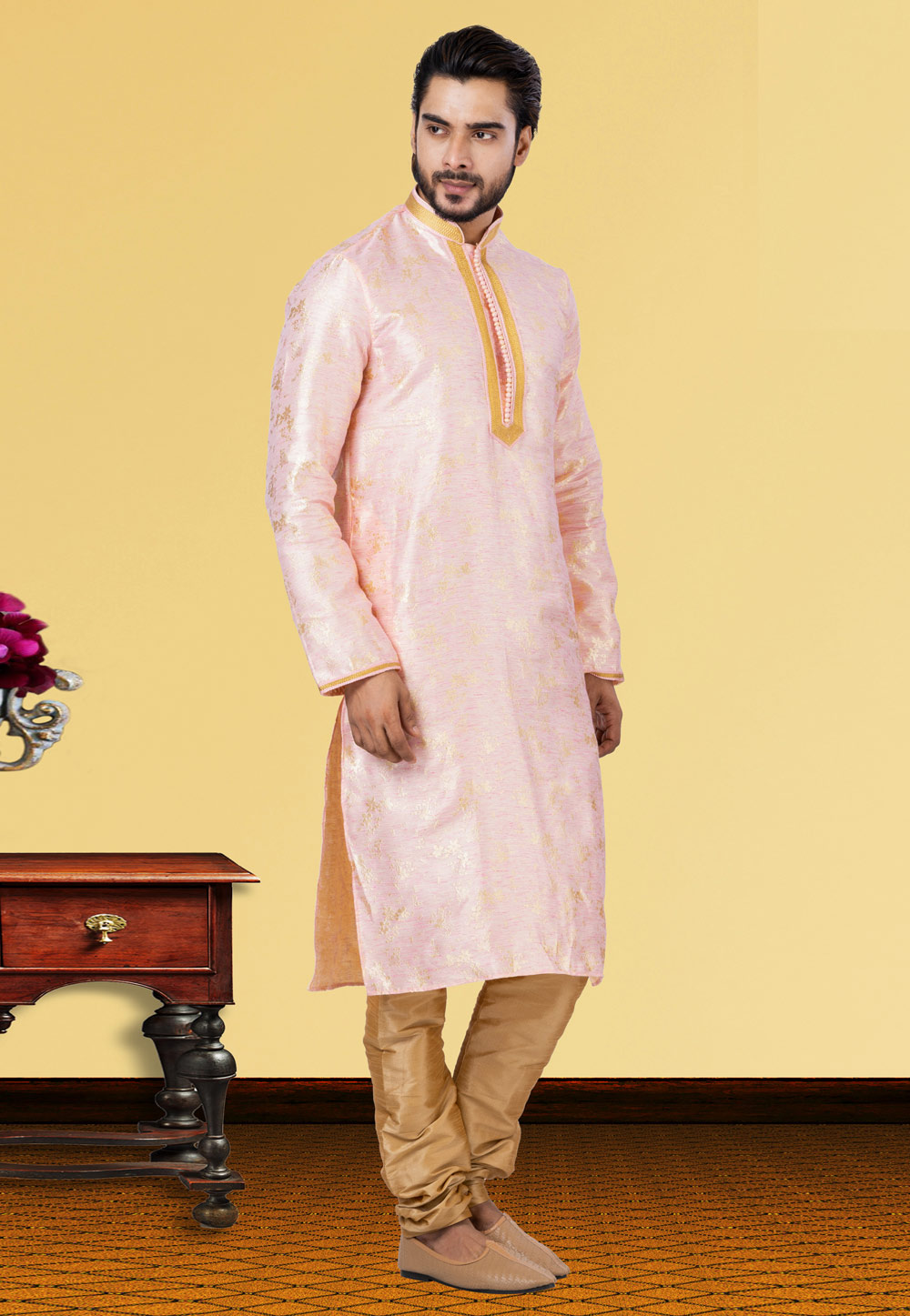 Pink Linen Kurta Pajama 249776