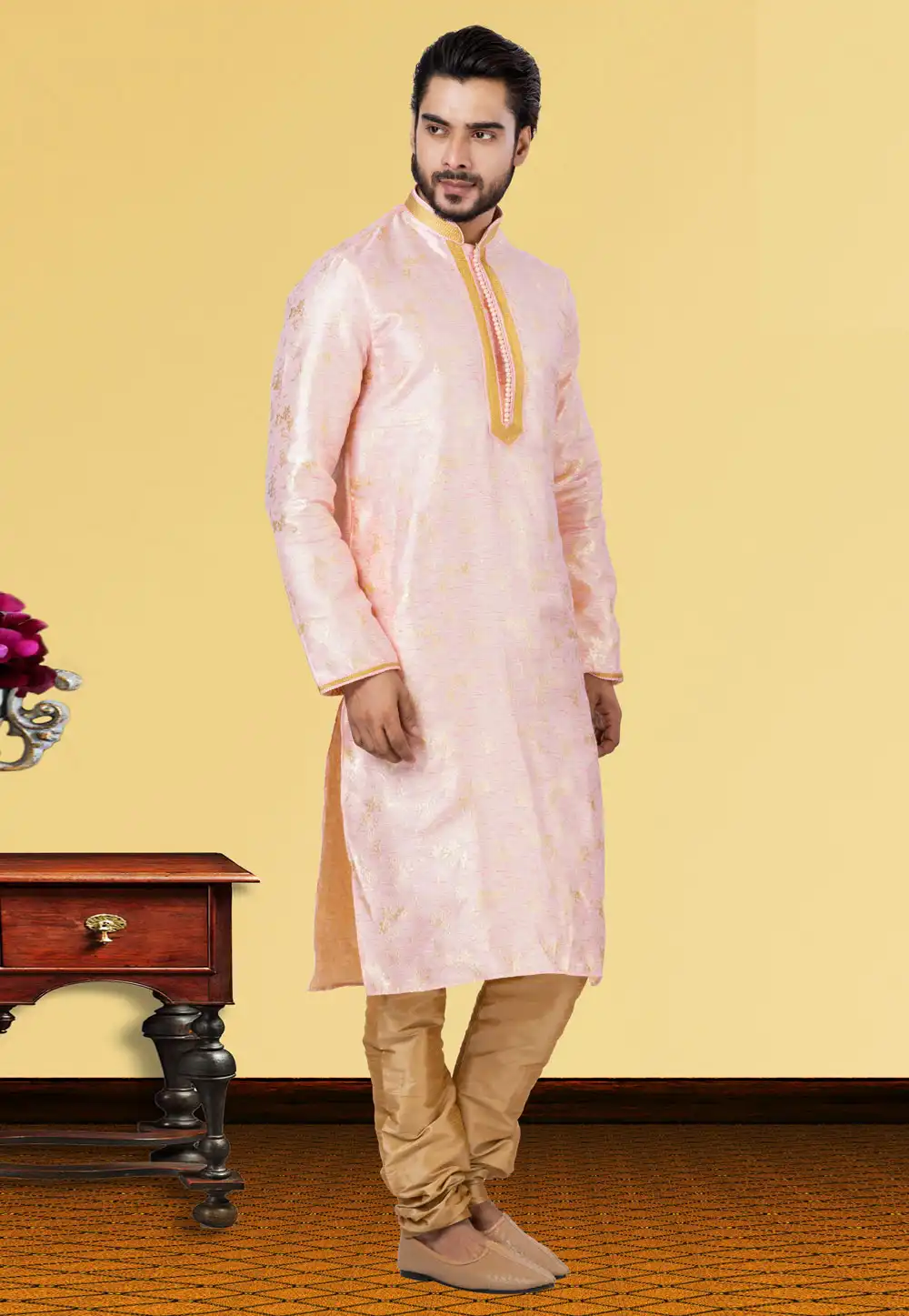 Pink Linen Kurta Pajama 249776