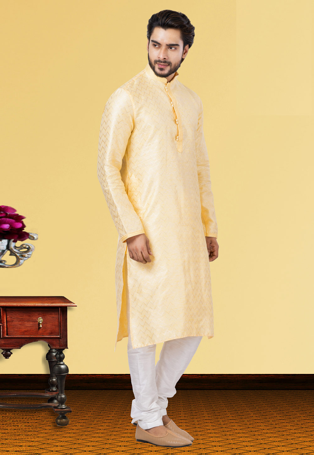 Cream Linen Kurta Pajama 249778