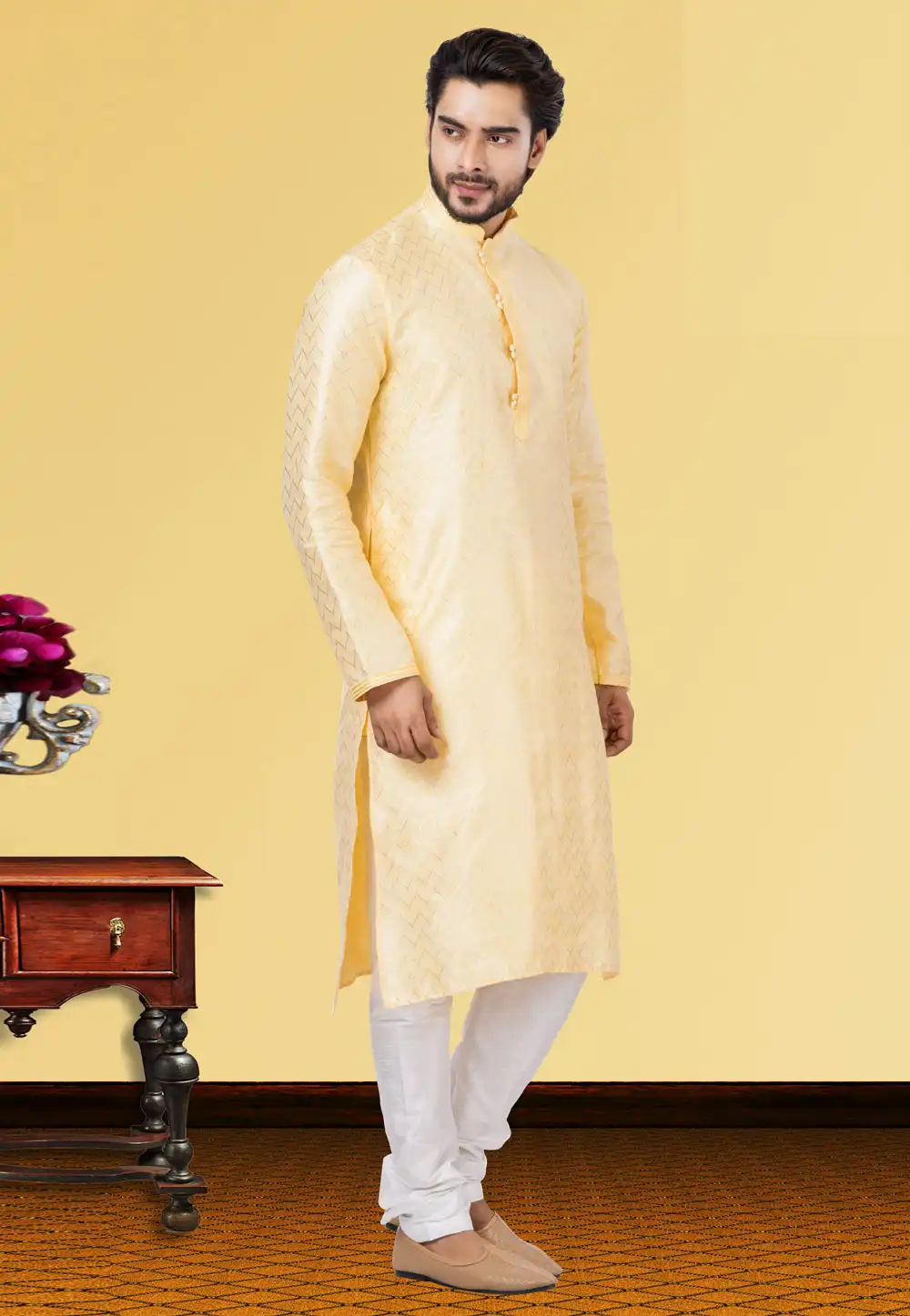 Cream Linen Kurta Pajama 249778
