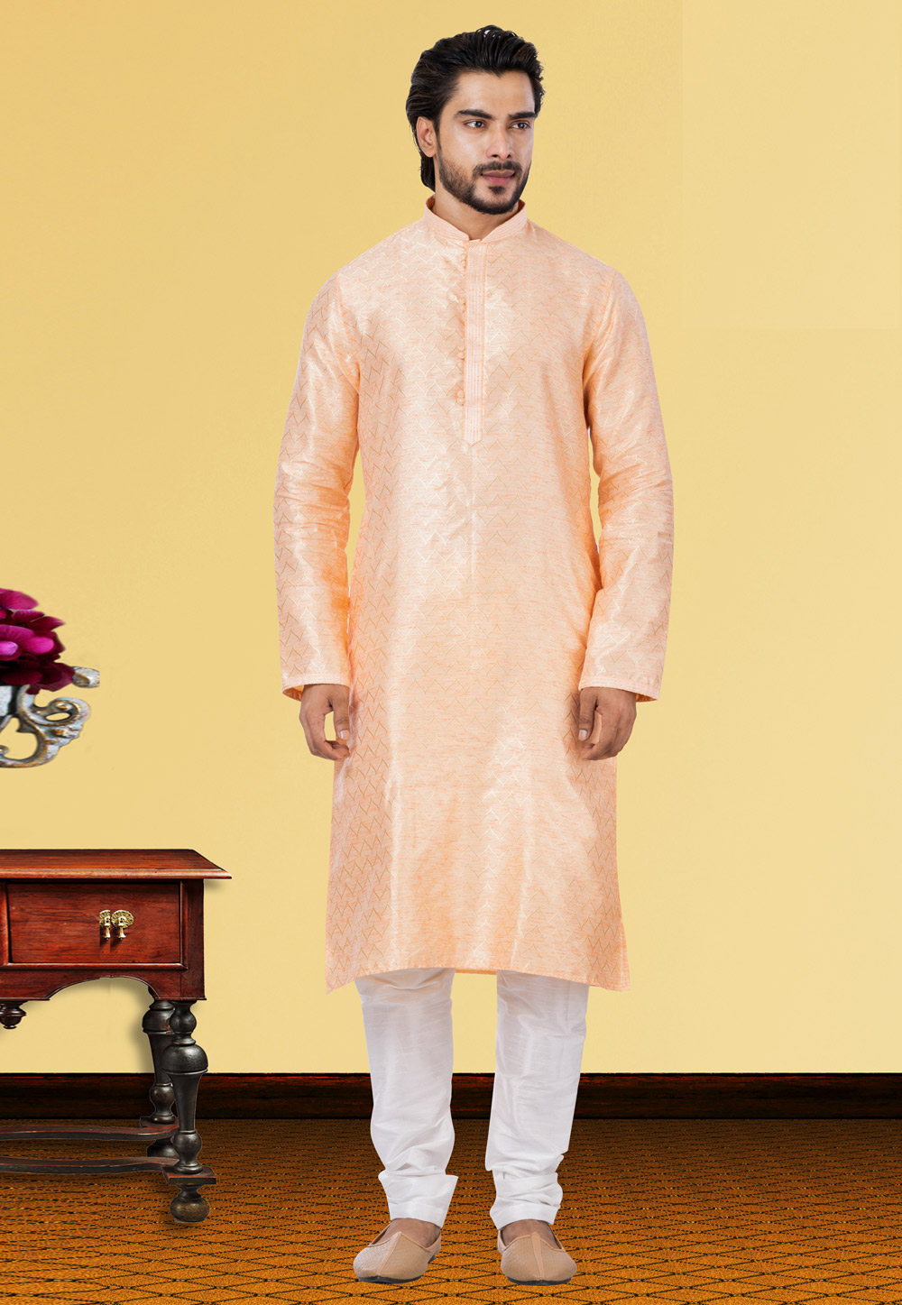Peach Linen Kurta Pajama 249779