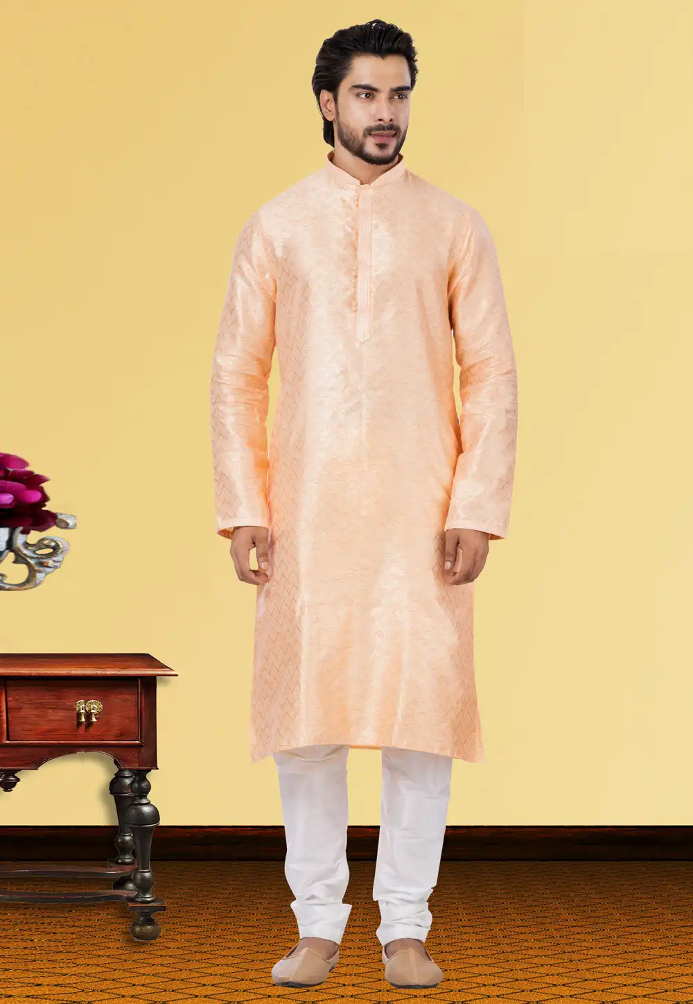 Peach Linen Kurta Pajama 249779