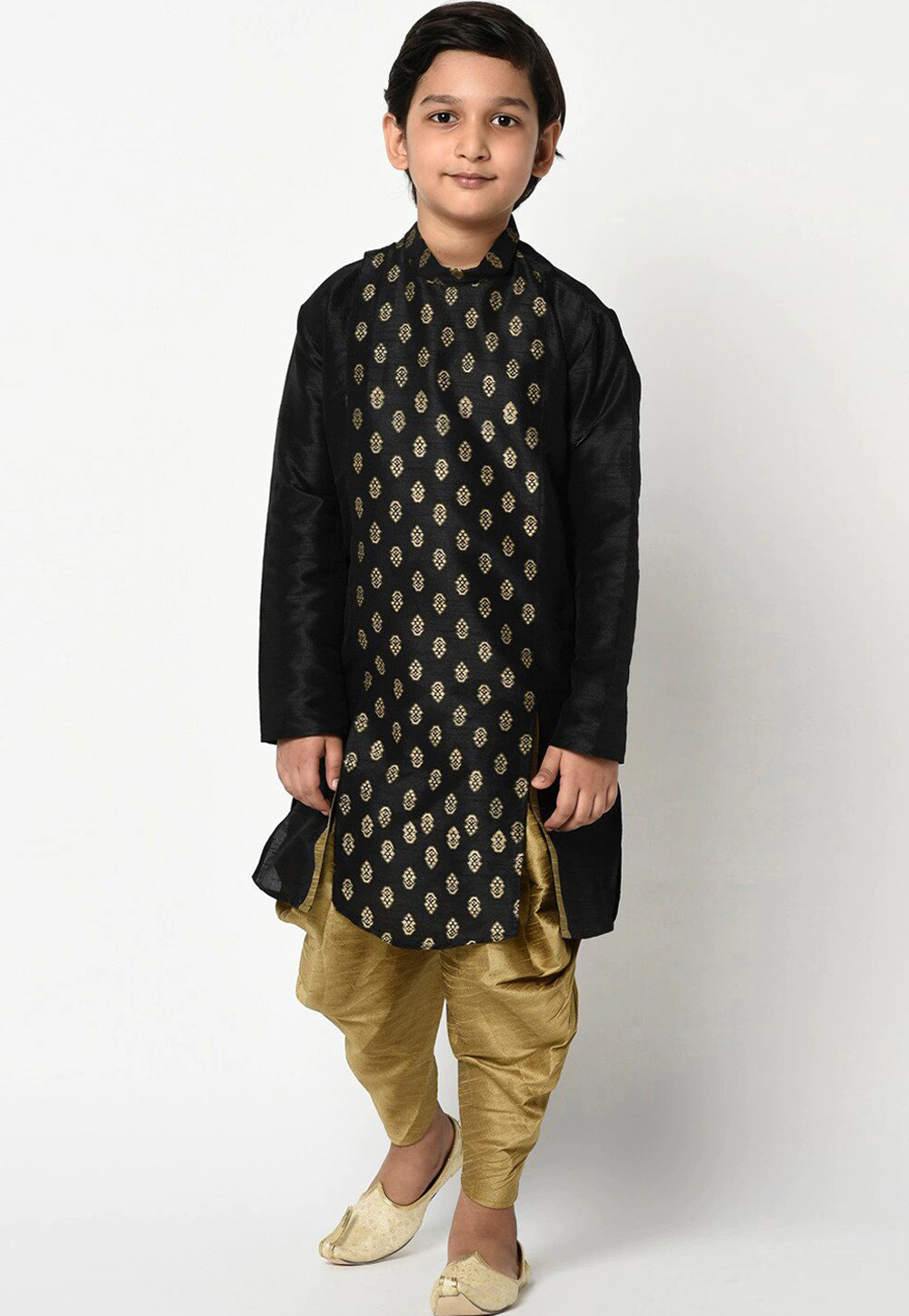 Black Dupion Silk Kids Dhoti Kurta 232957