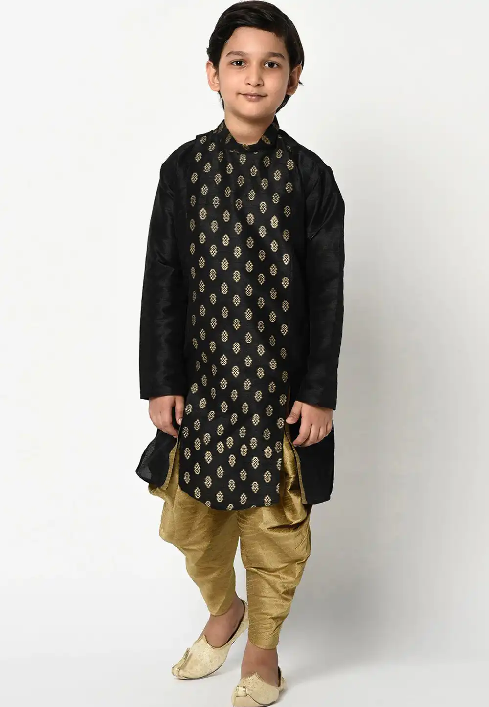 Black Dupion Silk Kids Dhoti Kurta 232957
