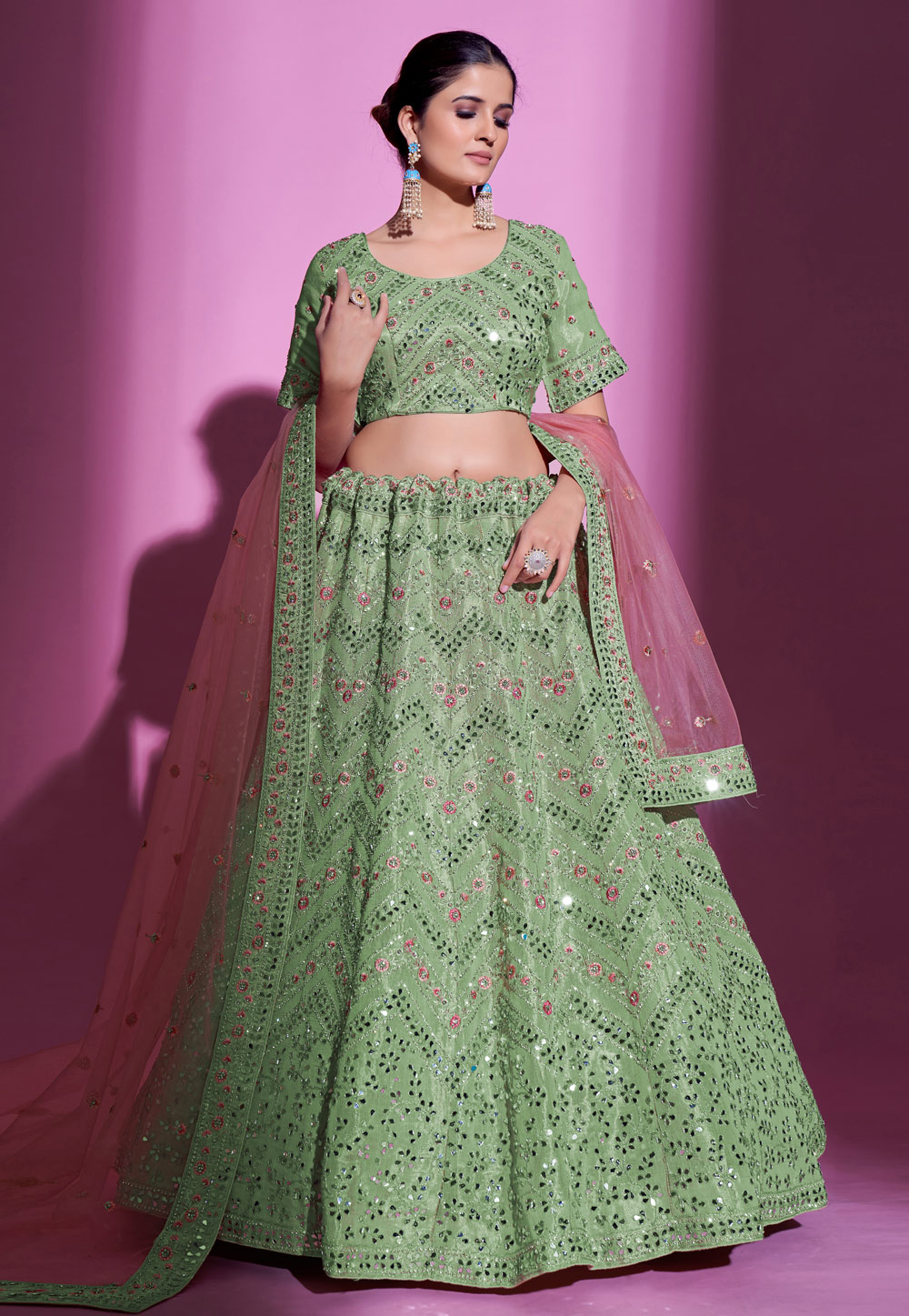 Light Green Silk A Line Lehenga Choli 261214