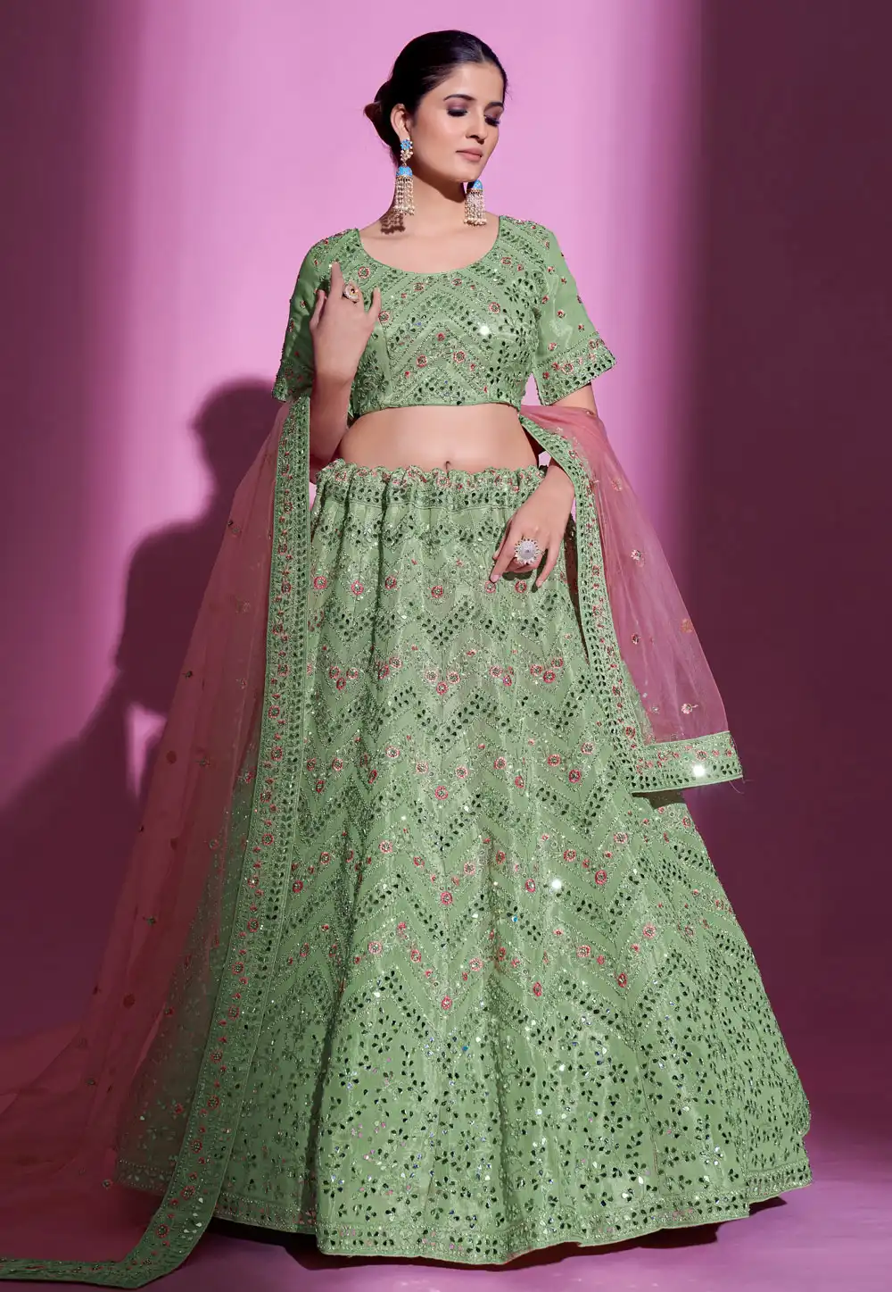 Light Green Silk A Line Lehenga Choli 261214