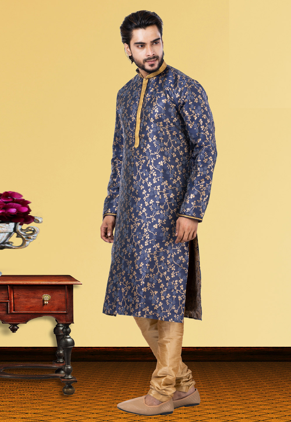 Blue Jacquard Kurta Pajama 249781