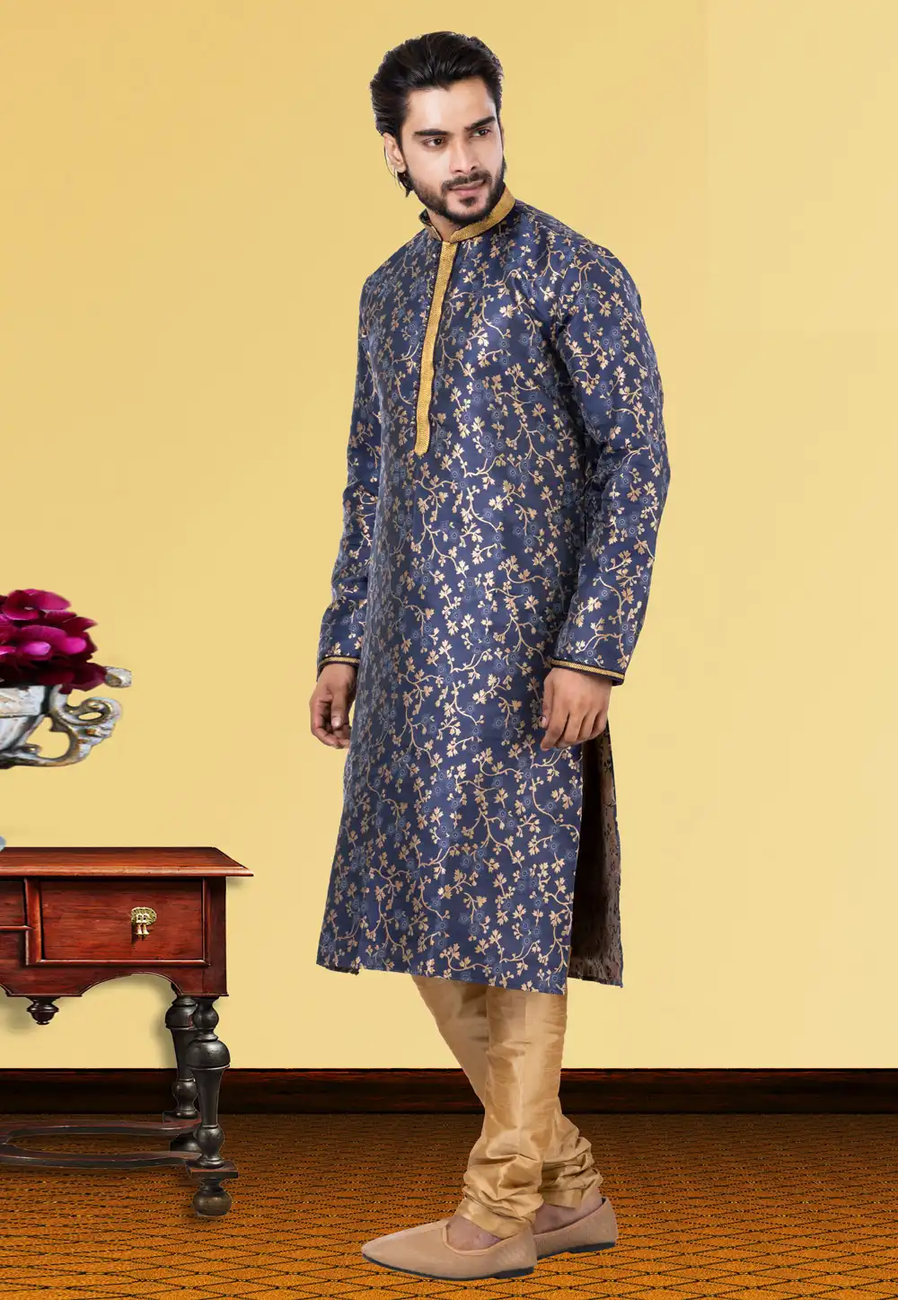 Blue Jacquard Kurta Pajama 249781