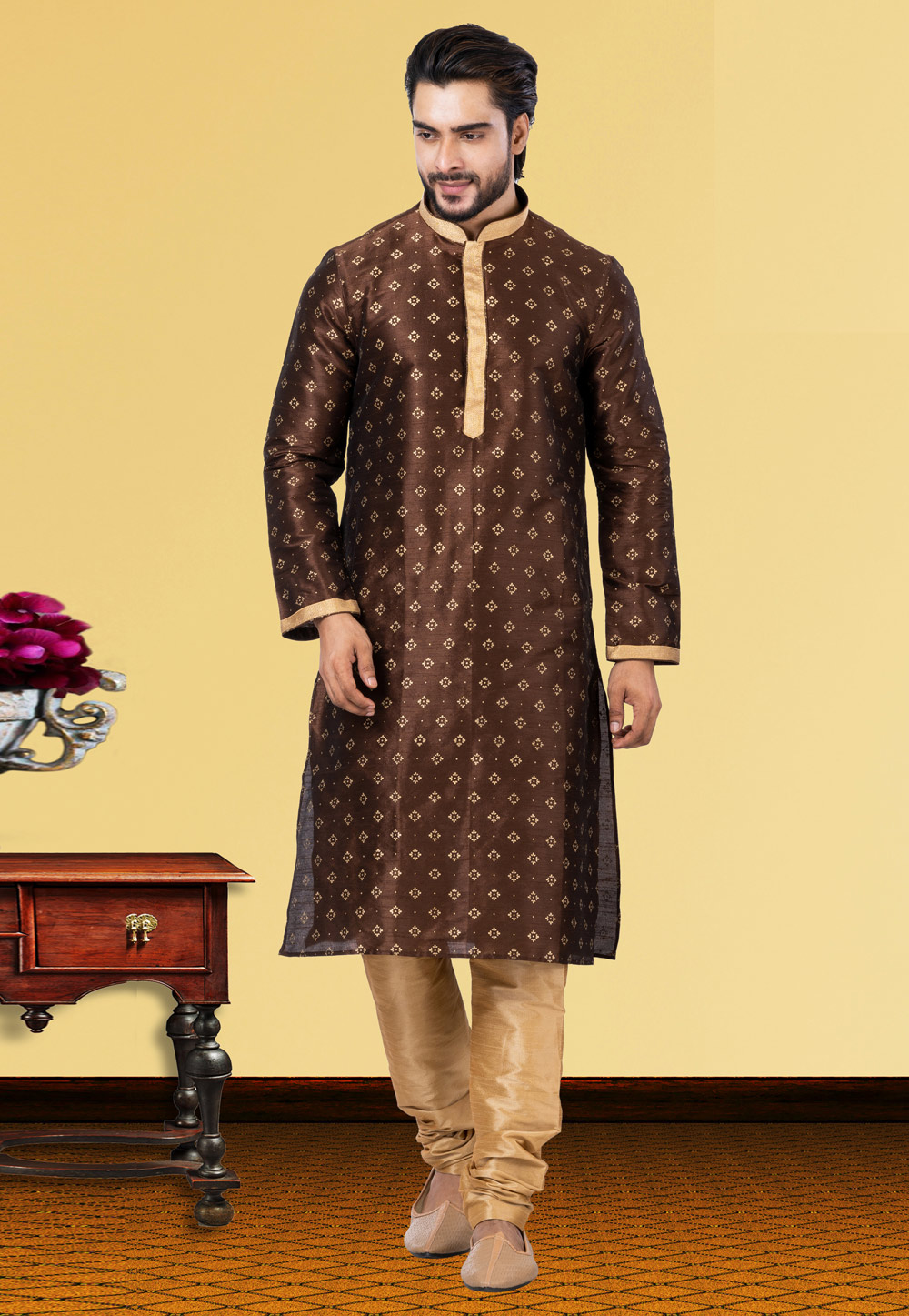 Brown Dupion Kurta Pajama 249786