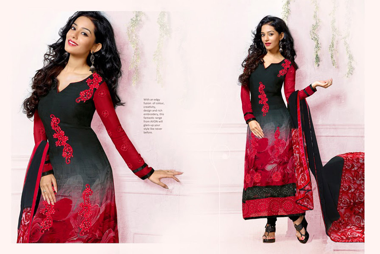 Amrita Rao Black and Red Long Suit with Churidar 36165