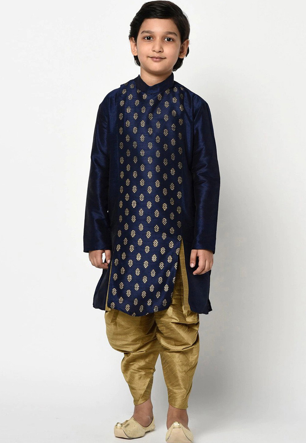 Navy Blue Dupion Silk Kids Dhoti Kurta 232958