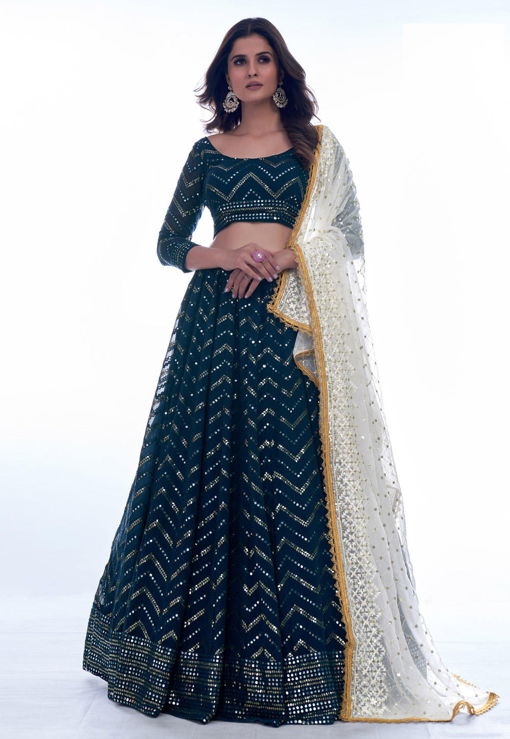 Teal Georgette A Line Lehenga Choli 256036