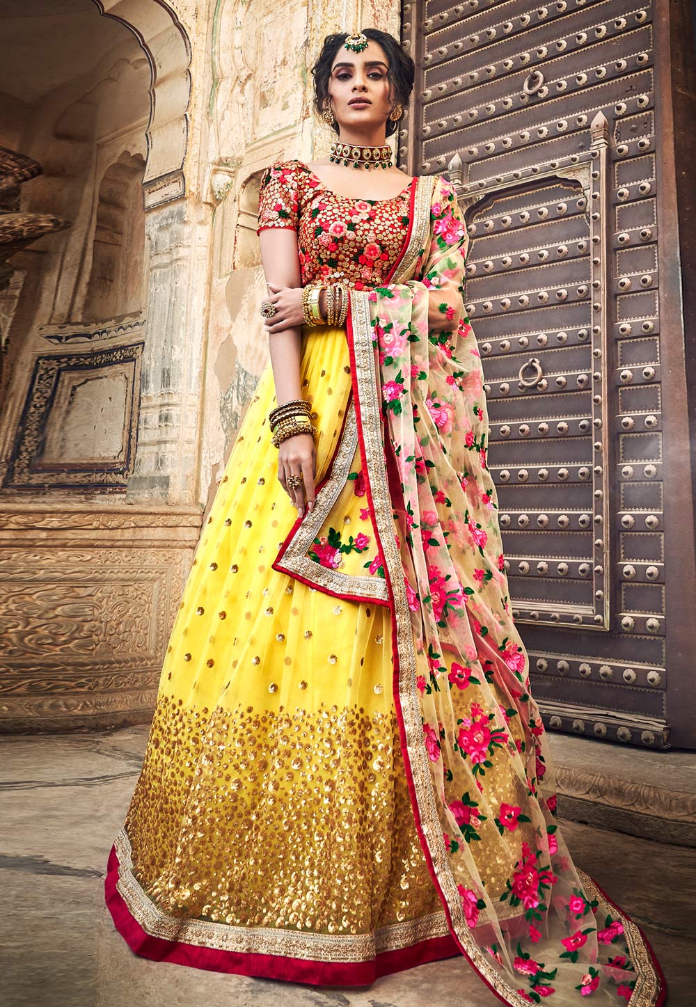 Yellow Net Circular Lehenga Choli 197123