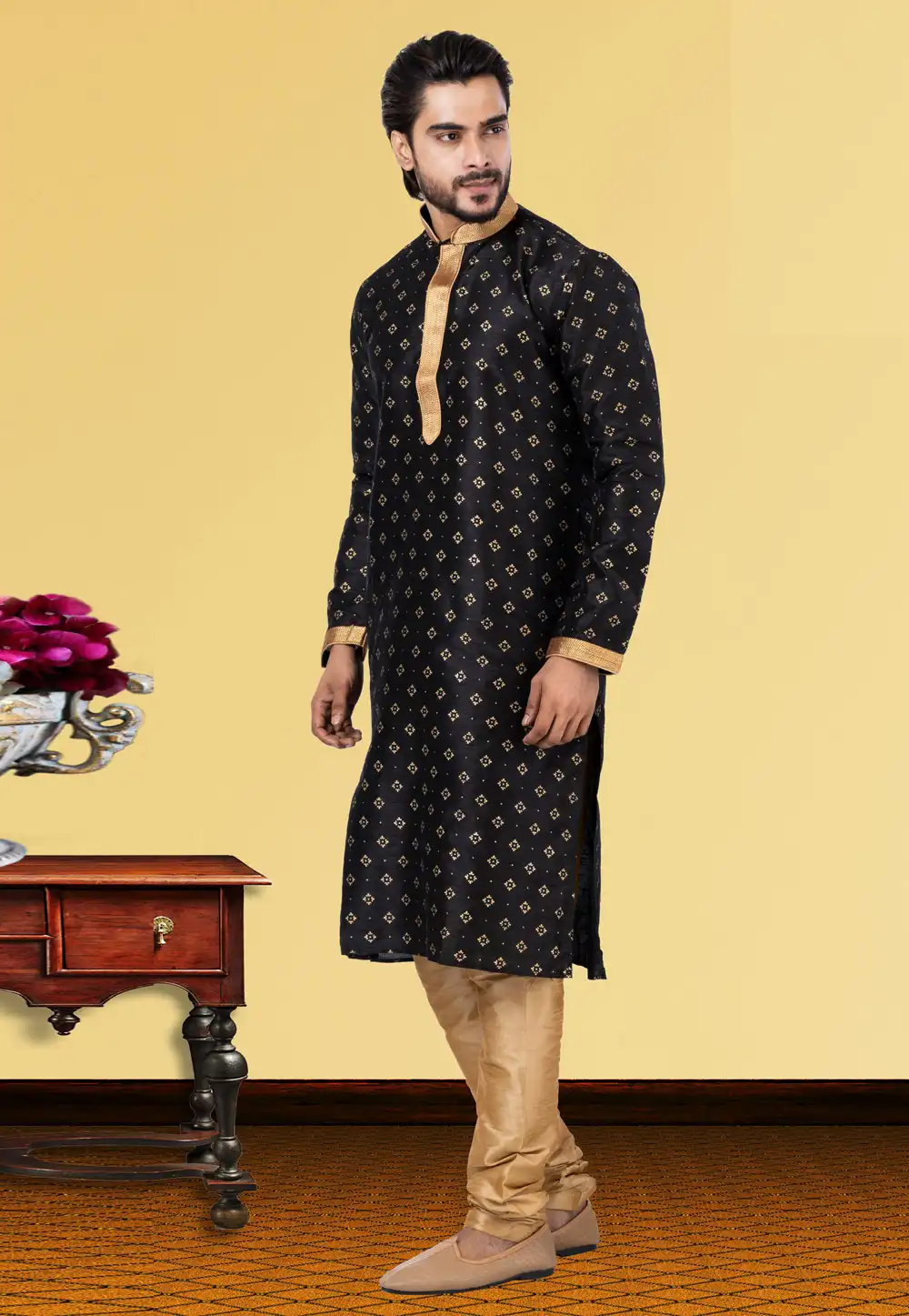 Black Dupion Kurta Pajama 249790