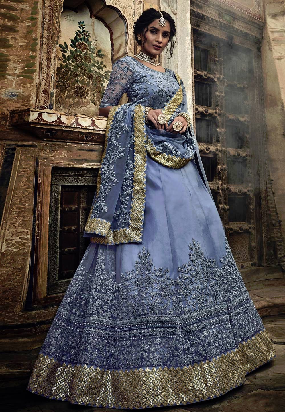 Grey Net Circular Lehenga Choli 197130