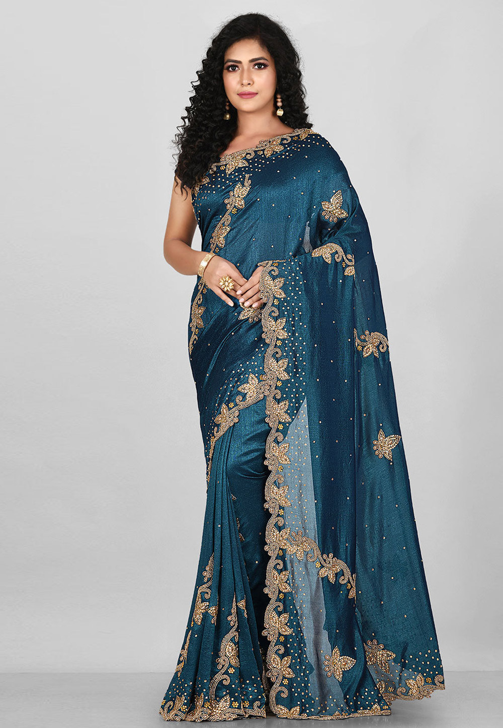 Teal Art Silk Saree With Blouse 242947