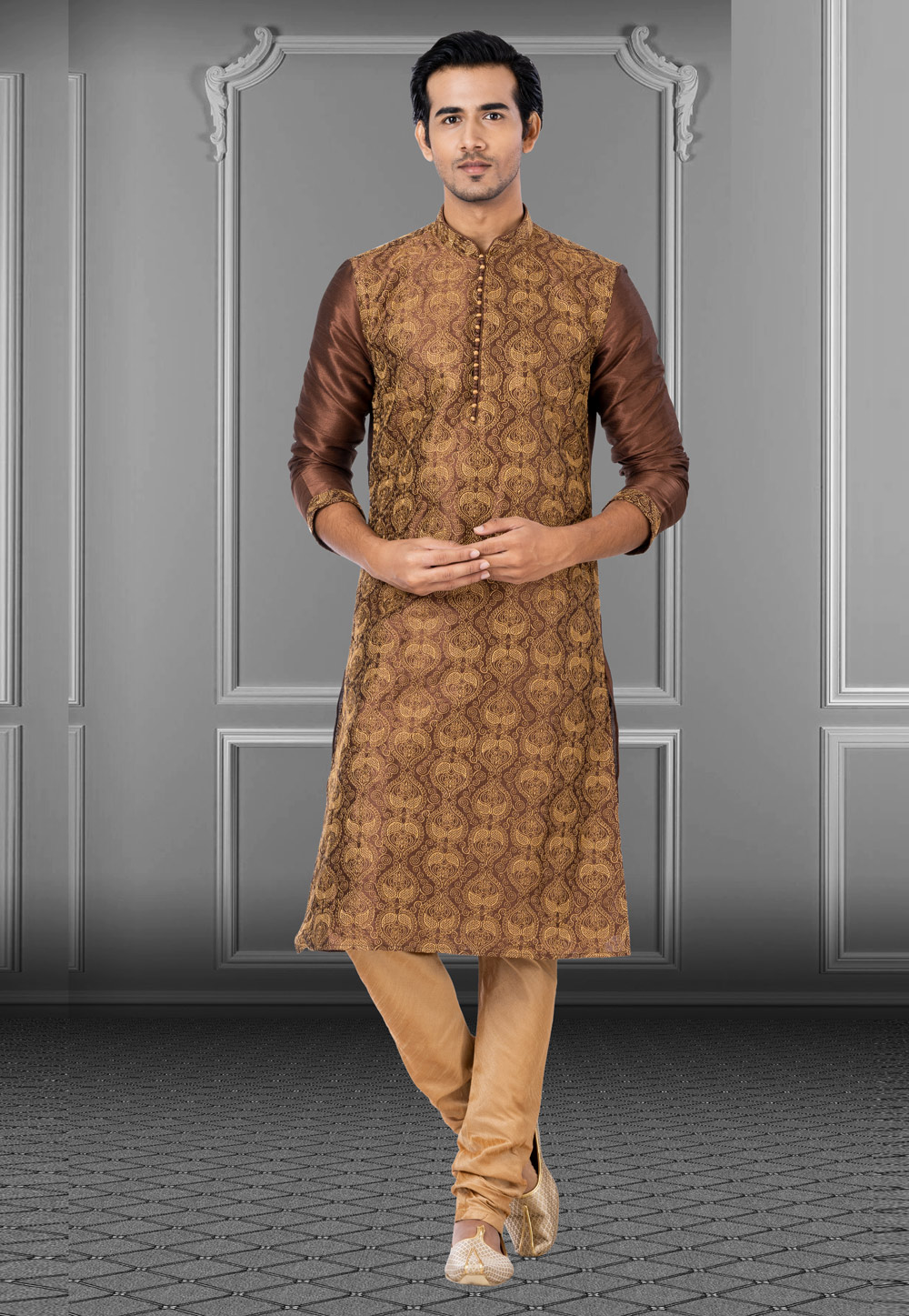 Brown Dupion Kurta Pajama 249794