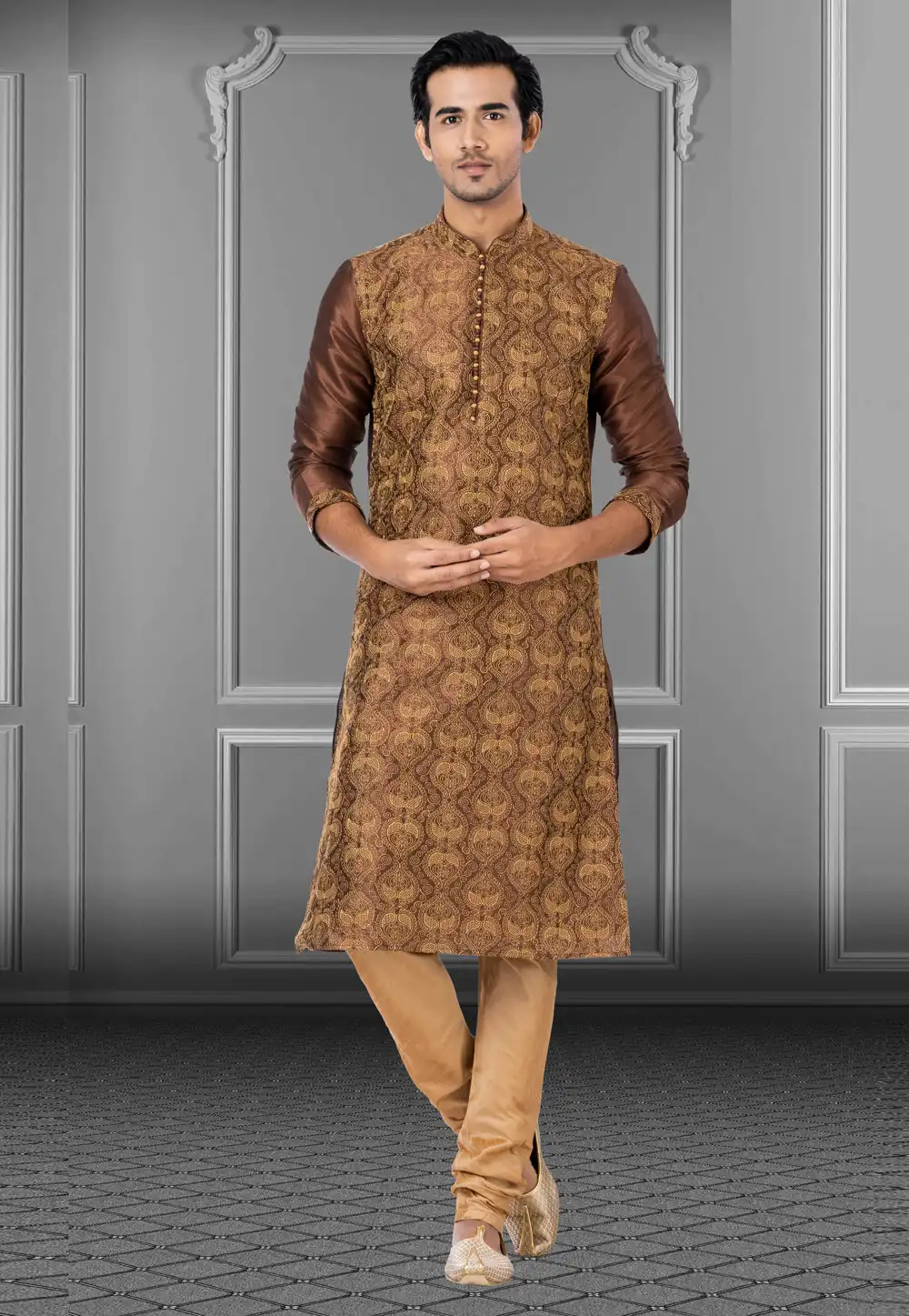 Brown Dupion Kurta Pajama 249794