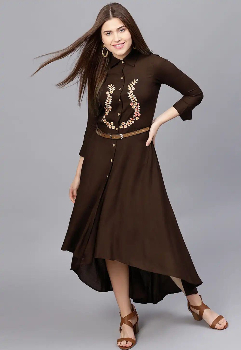 Brown Rayon Readymade Asymmetric Tunic 188946