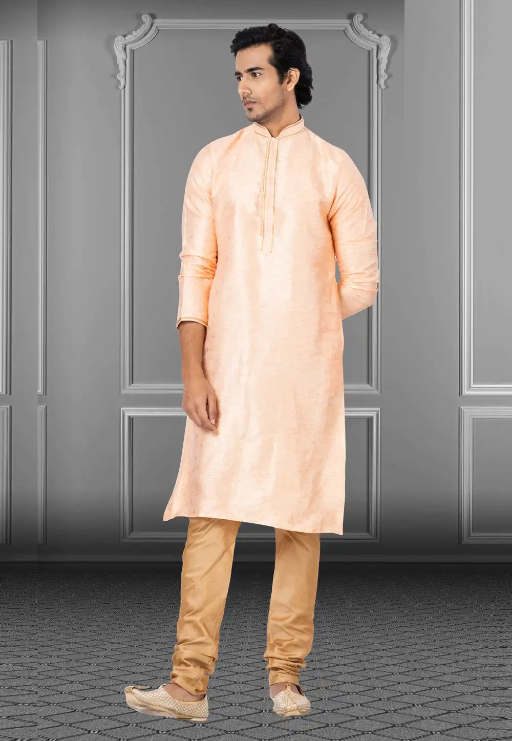 Peach Linen Kurta Pajama 249798