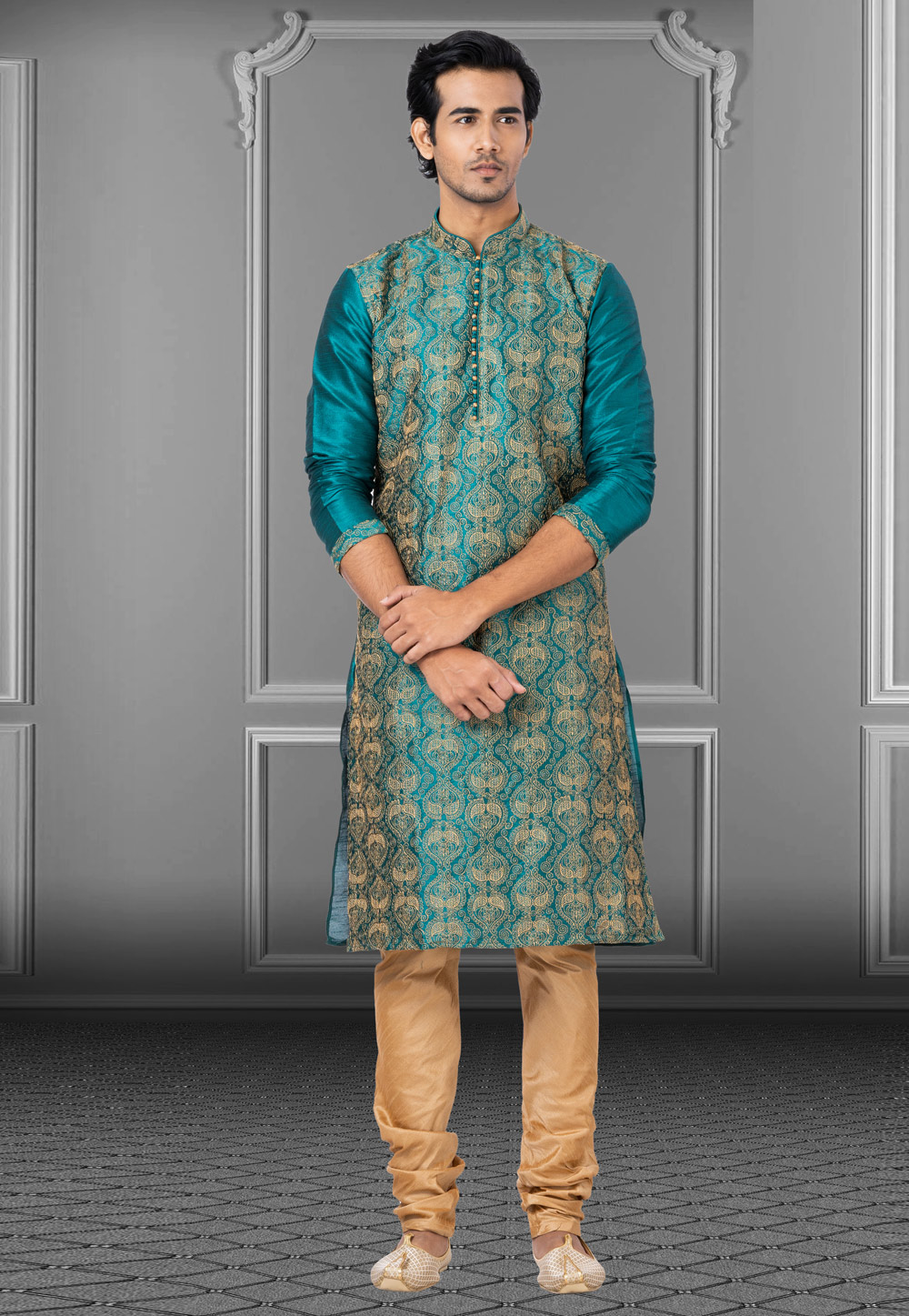 Teal Dupion Kurta Pajama 249799